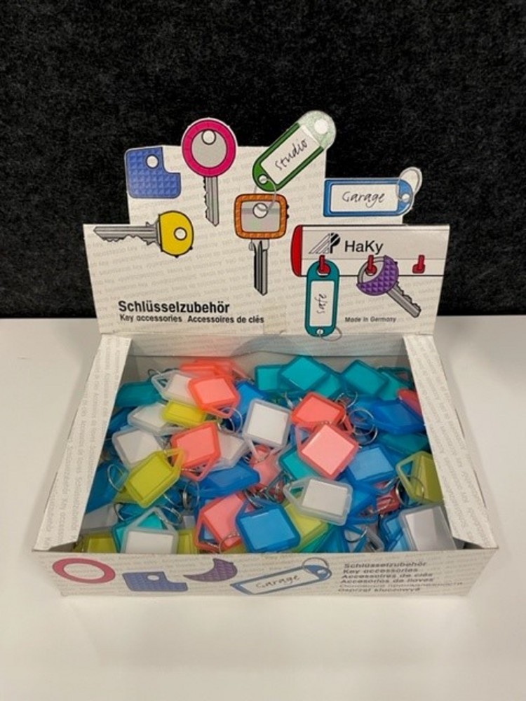 Nyckelbricka liten i blandade      färger, gångjärnsmodell 100St