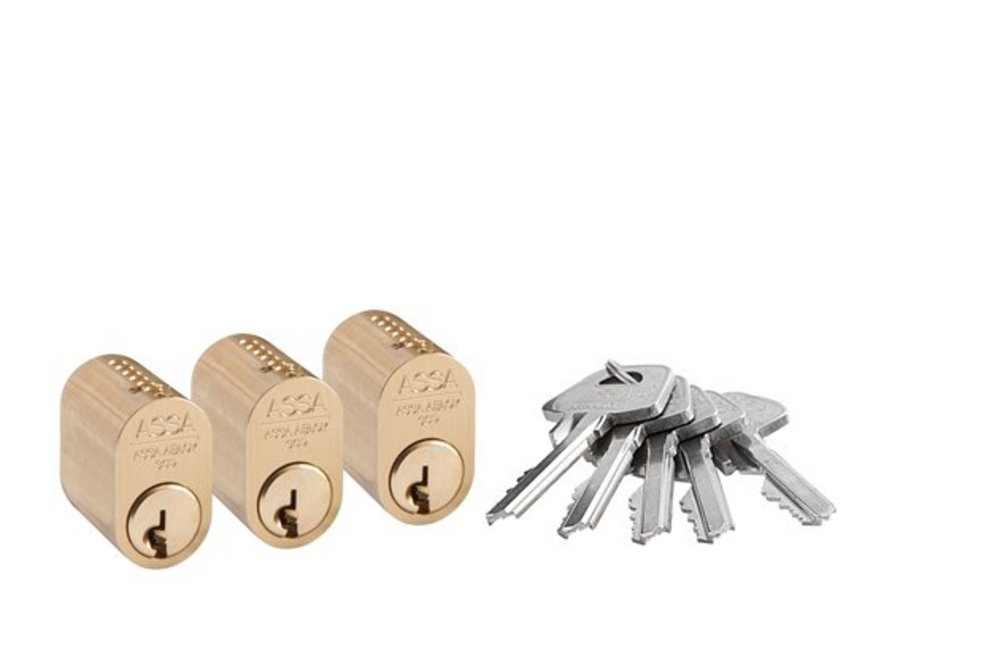 Cylinder 1301 3st LL med 5 nycklar Mattmässing GDS
