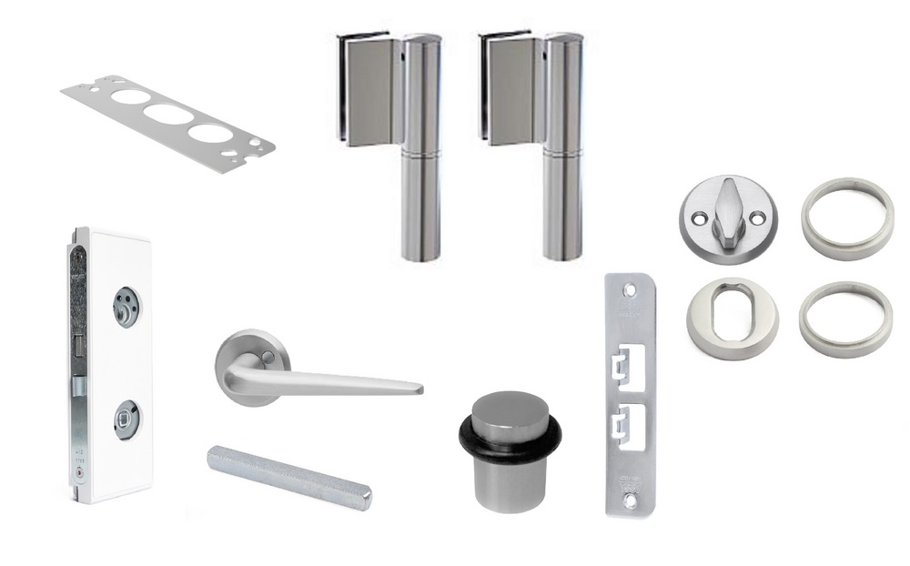 Beslagspaket D45S höger med        cylinderurtag, 20,76mm glas, vit