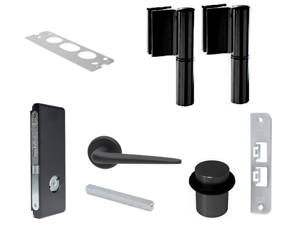 Beslagspaket D45S höger utan       cylinderurtag, 16,76mm glas, svart