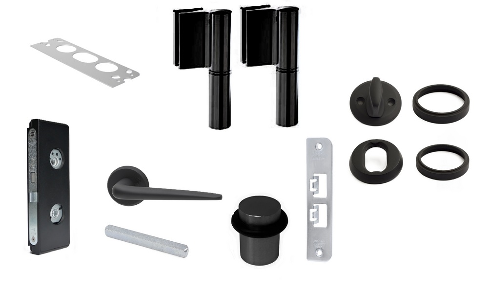 Beslagspaket D45S höger med        cylinderurtag, 20,76mm glas, svart