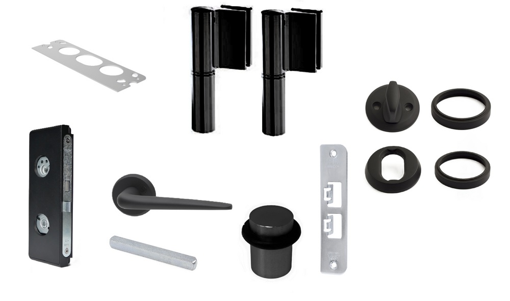 Beslagspaket D45S vänster med      cylinderurtag, 20,76mm glas, svart