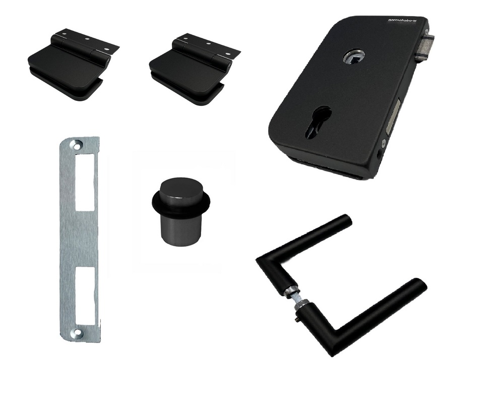 Beslagspaket DIN vänster           med cylinderurtag, svart