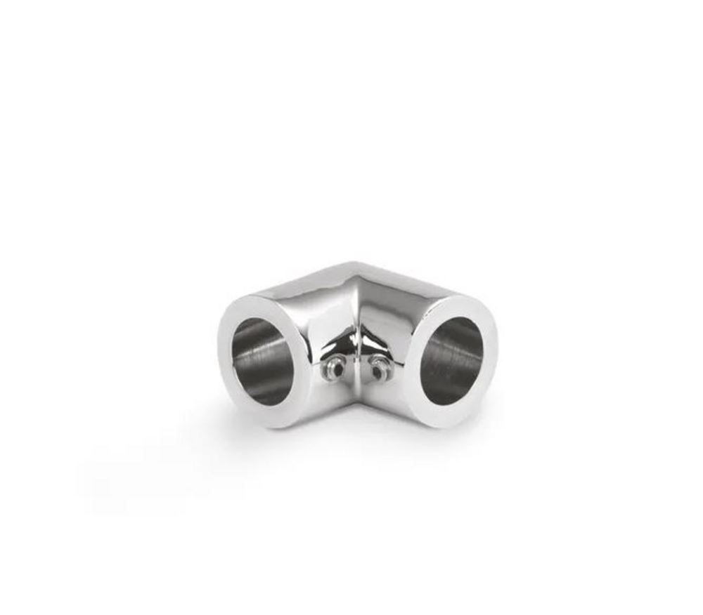 Hörnanslutning, rund 19, 90°,      blankförkromad