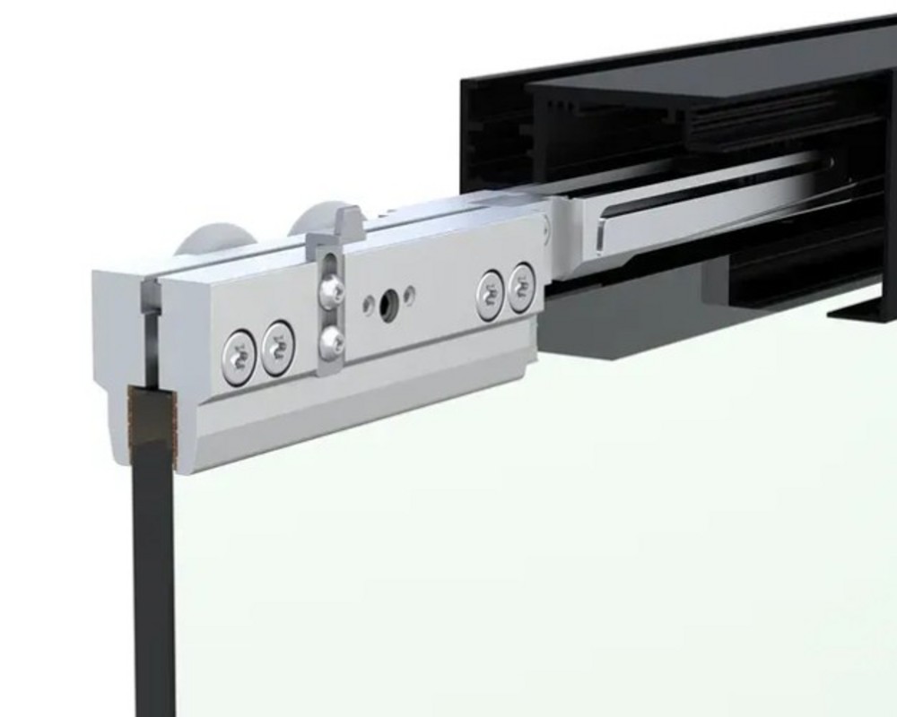 MasterTrack® FT 80 skjutdörrssats, takmontering,fast glas,3000mm,svart