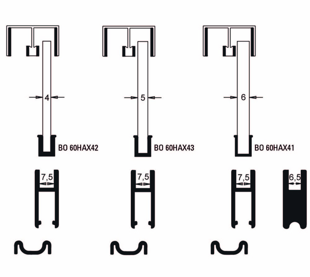Supra löparskoprofil, 4 - 6 mm glas