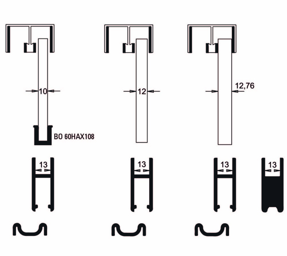 Robustus vagnbeslag 10-12,76 mm    glas med skyddsfolie natur, 5m