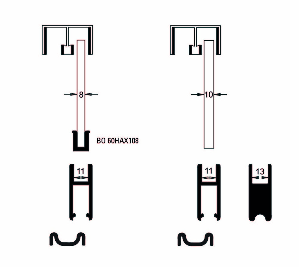 Robustus vagnbeslag 8-10,76 mm     glas med skyddsfolie natur, 5m