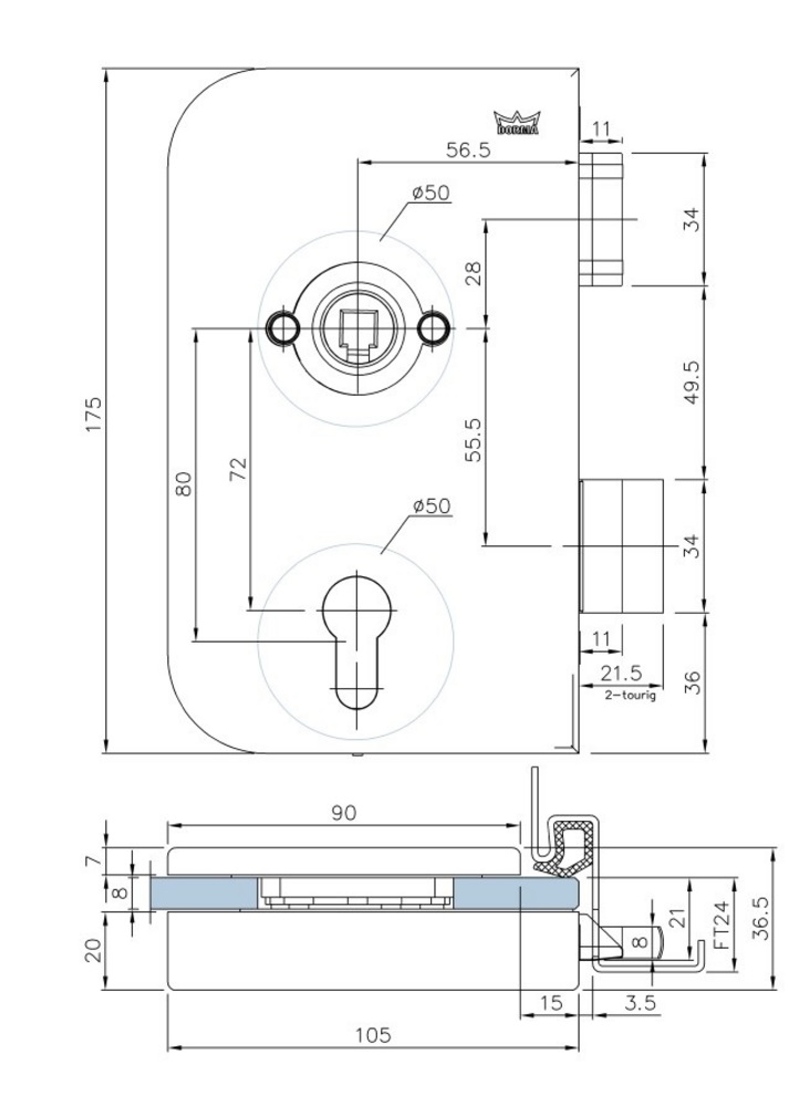 Nordic Frame lås, för rosett,      med urtag för cylinder, VÄ, lika rf