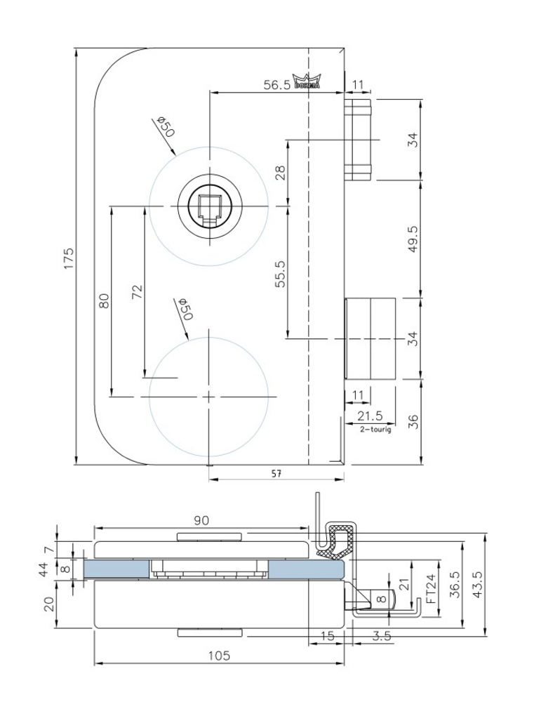 Nordic Frame lås, utan rosett,     utan cylinderlåsning, VÄ, lika rf