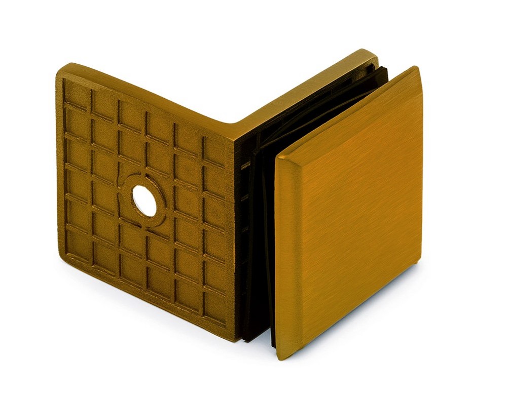 Klämfäste 90°, G/V, 8-12mm glas,   matt mässing