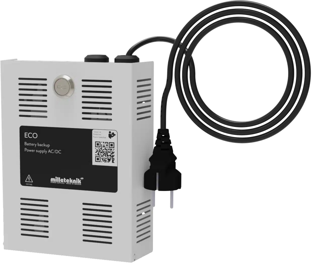 Batteribackup Milleteknik ECO 24V  1A Mini inkl. 1,2Ah batterier