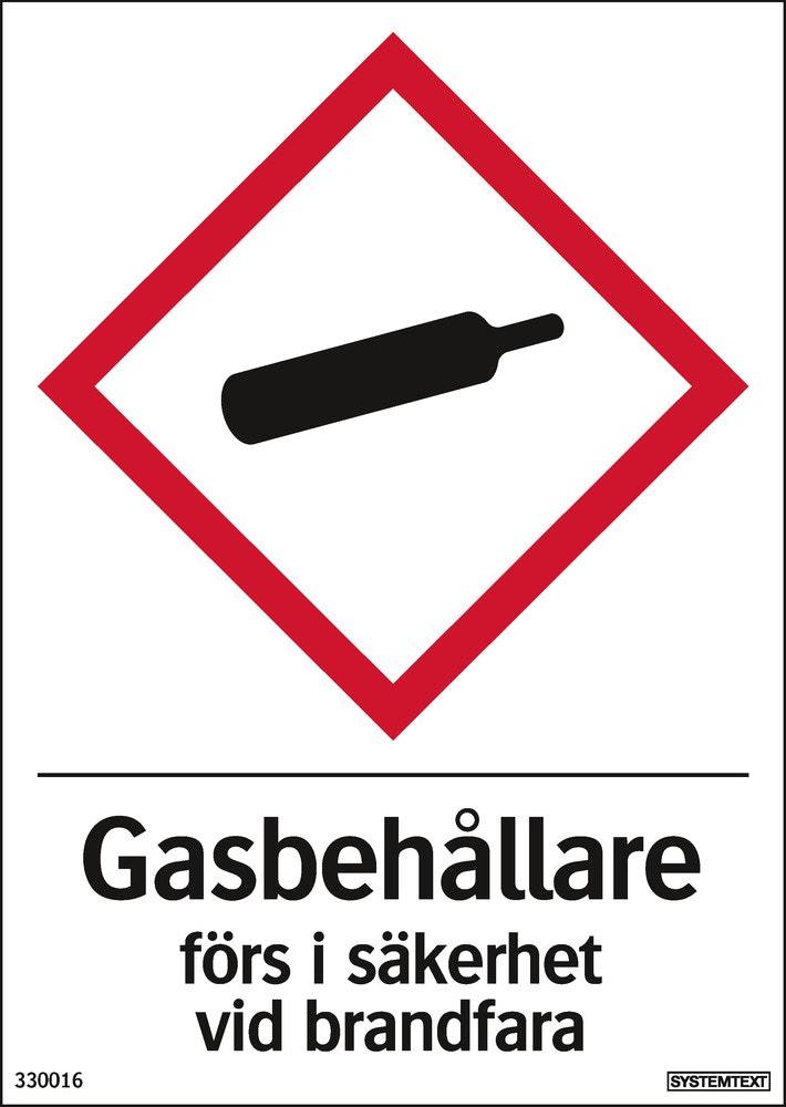Varningsskylt 105x148mm            Gasbehållare förs i säkerhet...