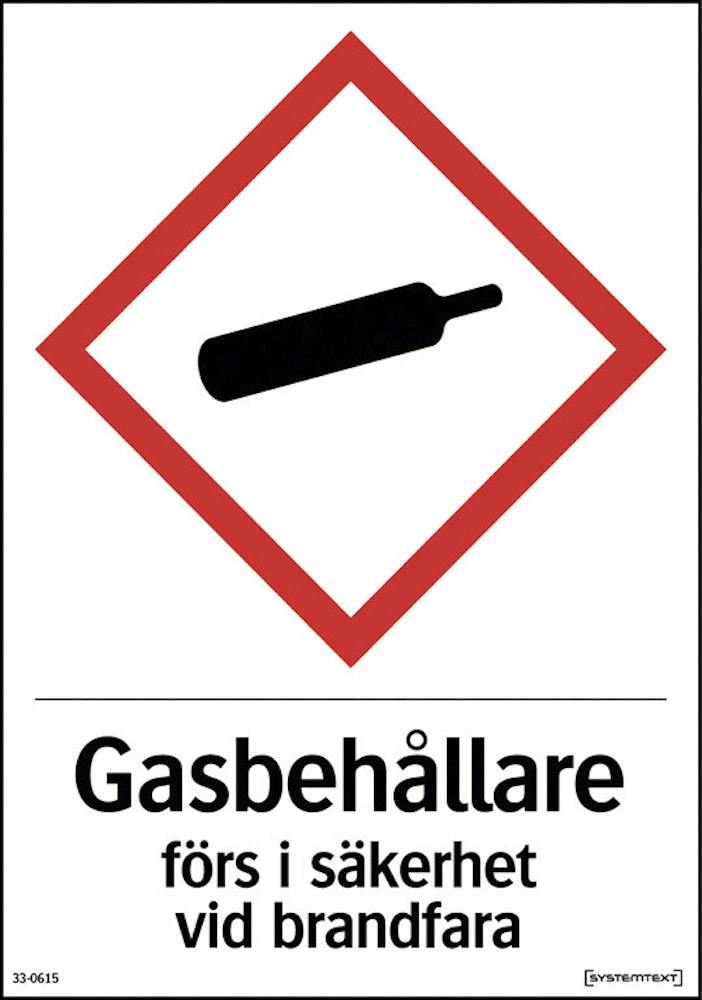 Varningsskylt 148x210 mm           Gasbehållare förs i säkerhet vid