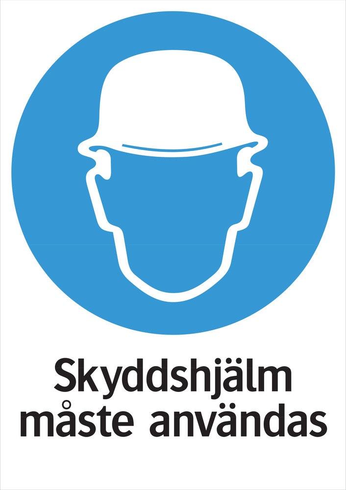 Påbudsskylt 210x297mm Skyddshjälm  måste användas