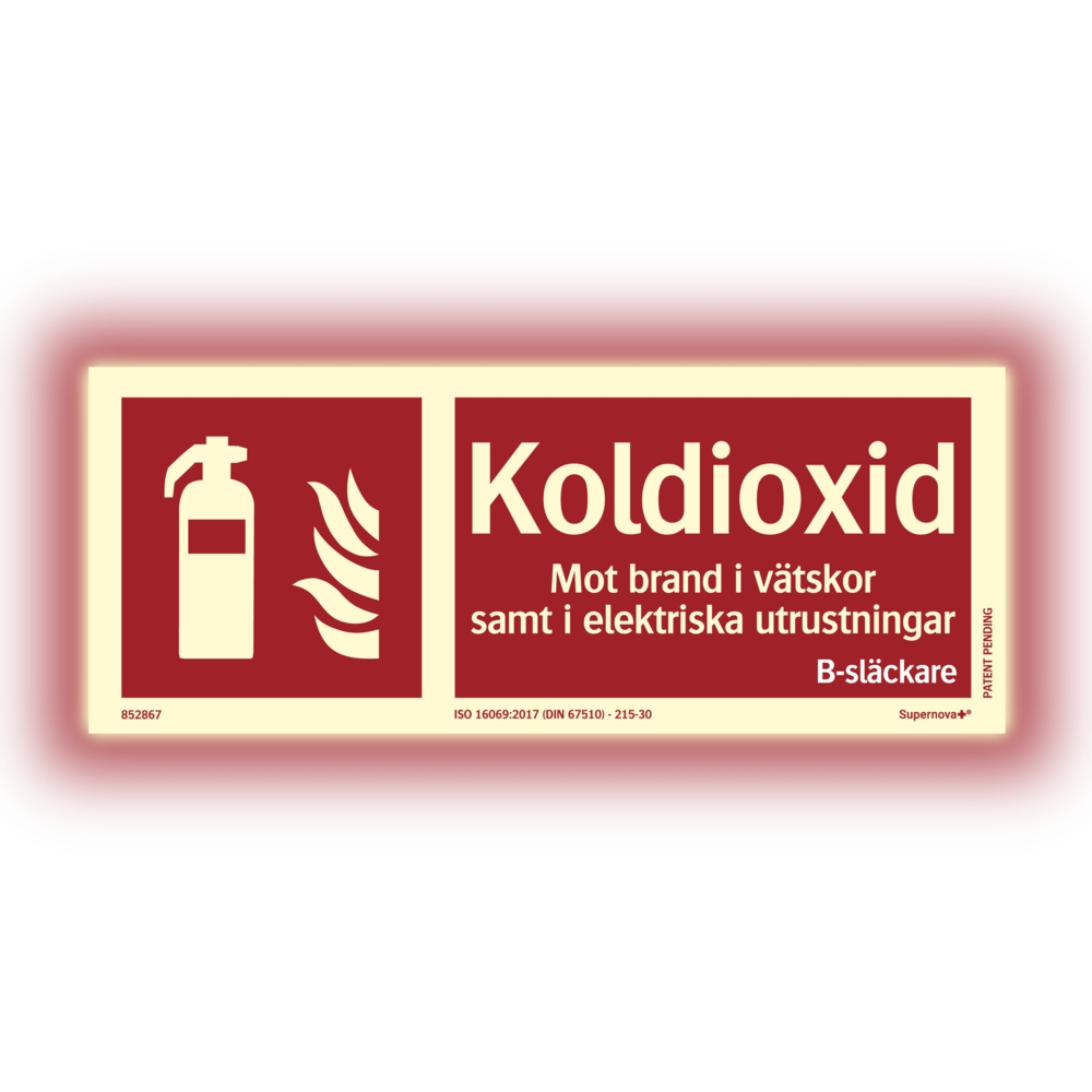 Skylt Supernova+® Koldioxidsläckare250 x 100 mm