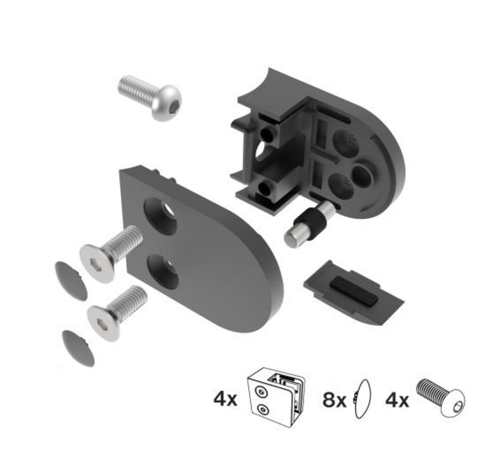 Klämfäste MOD 20, stolpe, svart,   4-pack, AISI 304, utan gummi