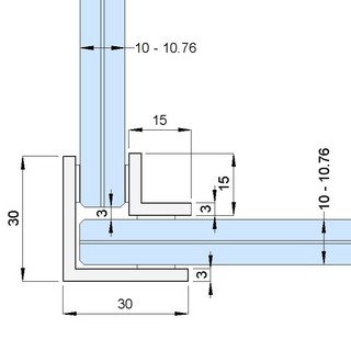 Nordic Frame Grid hörn svart, 8-   10,76mm, L-vinklar 30x15mm, 3000mm