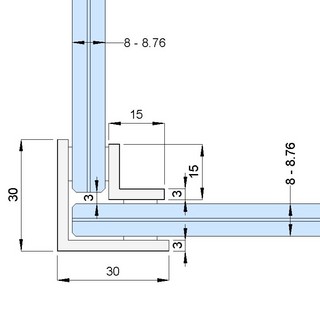 Nordic Frame Grid hörn svart, 8-   10,76mm, L-vinklar 30x15mm, 3000mm