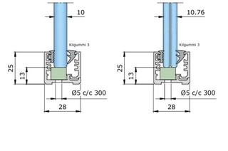 Nordic Frame N25D svart (10mm glas)5,5m kpl, färdigmonterat falsgummi