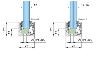 Nordic Frame N25D svart (12mm glas)5,5m kpl, färdigmonterat falsgummi