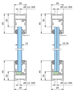Nordic Frame N45D natur (10mm glas)5,5m kpl, färdigmonterat falsgummi
