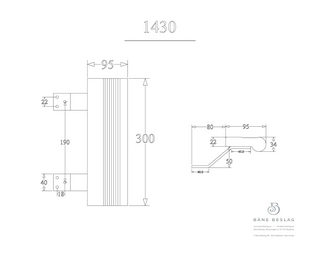 Tryckhandtag Bäne 1430 Ek/Mässing  300x95mm