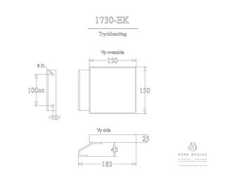 Tryckhandtag Bäne 1730 Ek med      rostfritt fäste