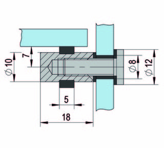 Glas-hyllhållare, enkelsidig,      förnicklad mässing, för 6-8mm glas
