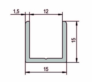 U-profil 15 x 15 mm, natur, 2500 mm