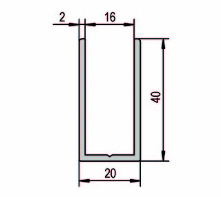 U-profil 20 x 40 mm,               natur, 5000 mm