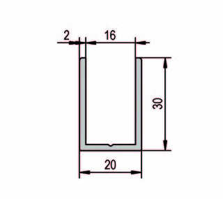 U-profil 20 x 30 mm,               RF-utseende, 5000 mm
