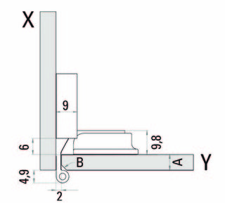 Gångjärn för helglasvitrin innanligmm med snäppfunktion
