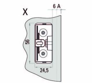 Gångjärn för helglasvitrin innanligmm med snäppfunktion