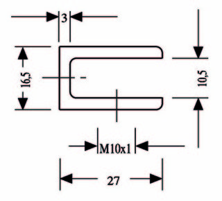Glas-hyllhållare zink kromad, bredd30 mm för 6-10 mm glas