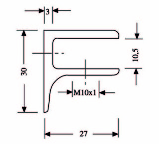 Glasstöd rektangulär               30 x 30 mm med stöd
