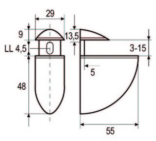 Glasstöd Oval 29 x 55 mm           med liten Utförande