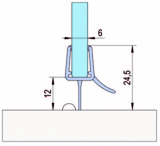 Duschdörrtätning transparent mot   golv, för 6-8 glas, L=2160mm