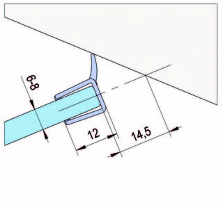 Duschdörrtätning m. vattenavvisare , för 6-8mm glas, L= 2160mm