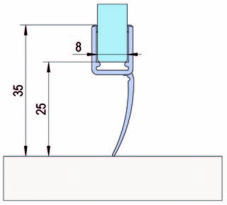 Duschdörrstätning m. vattenavvisare, 6-8mm glas, L= 2160mm