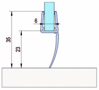 Duschdörrstätning m. vattenavvisare, 6-8mm glas, L= 2160mm