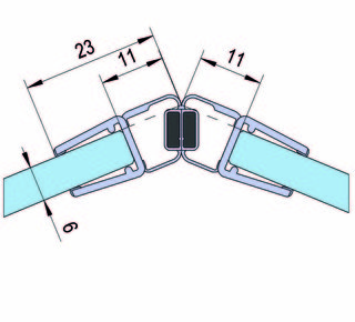 Duschdörrtätning med magnetprofil  135° för 6-8mm glas, L= 2160mm