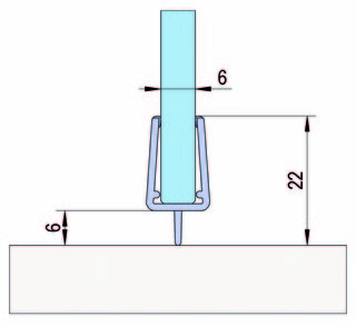 Duschdörrtätning m. undre tätning  , för 6-8 mm glas L= 2160mm