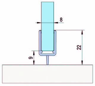 Duschdörrtätning m. undre tätning  , för 6-8 mm glas L= 2160mm