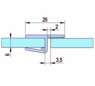 Duschdörrtätning med frontstopp    180° för 6-8mm glas, L= 2160mm