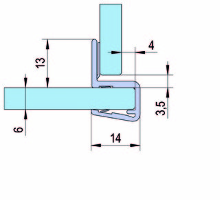 Duschdörrtätning m. 90° hörnanslag för 6-8mm glas L= 2160 mm