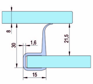 Duschdörrtätning G/G 180°,för      8 mm glas, L= 2200mm