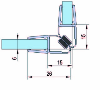 Duschdörrtätning med magnetprofil  90° för 6-8mm glas, L= 2160mm