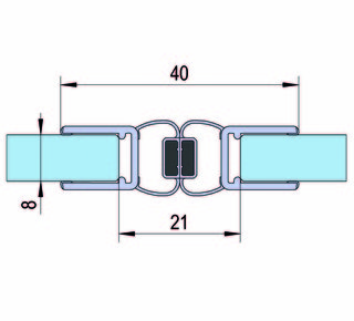 Duschdörrtätning med magnetprofil, 180° för 6-8mm glas, L= 2160mm