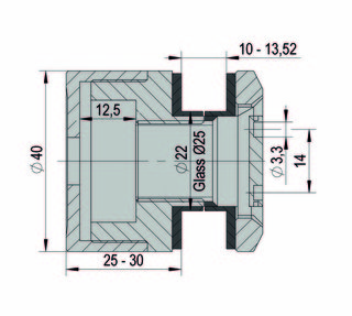 Punktfäste Ø 40mm justerbar, 25mm  väggdistans AISI 304, 10-13,52mm